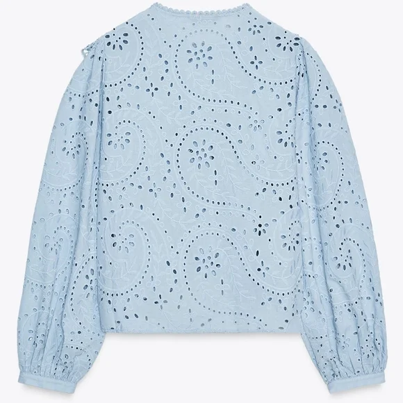 Zara PERFORATED EMBROIDERY SHIRT(S) - Picture 7 of 8